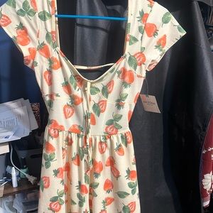 Cream strawberry printed romper